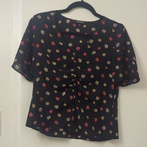 Madewell Navy Floral Silk Blouse Size 2
